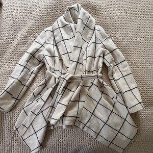 Chicwish Plaid Wrap Coat - Cream and Black